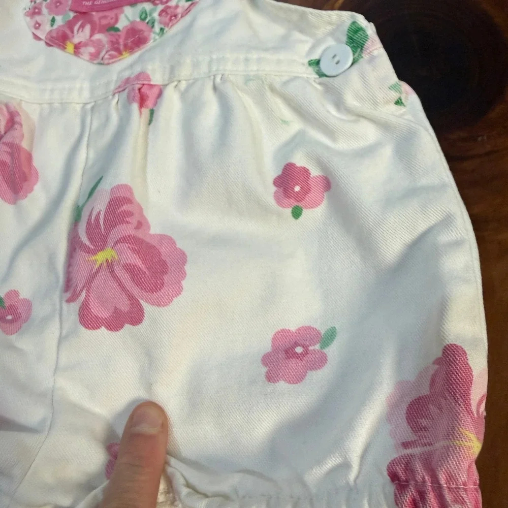 Vintage Oshkosh Overalls Denim 12M Cotton USA Floral Short Shortalls Bubble N24
